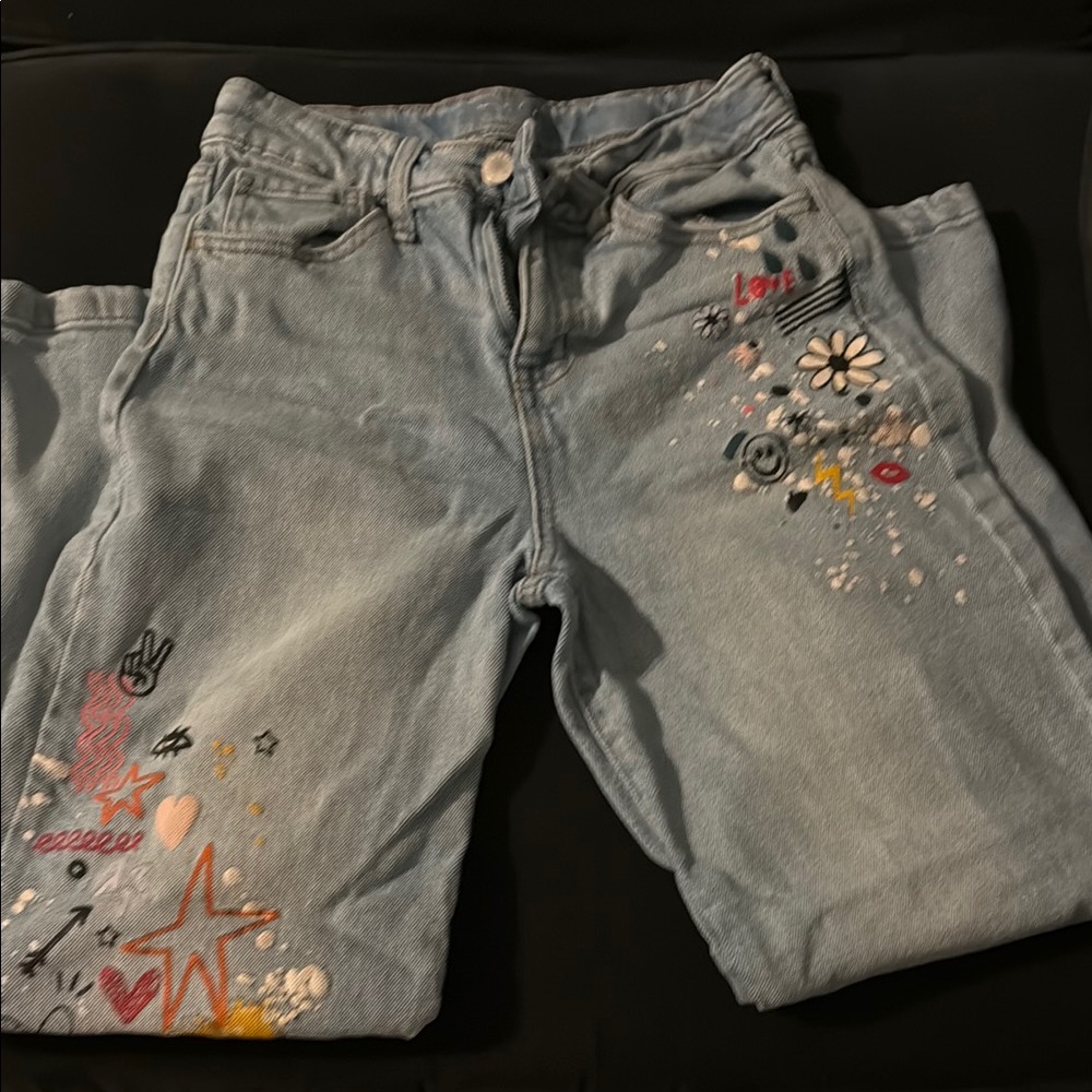 Light Blue painted and black Girl’s Jeans